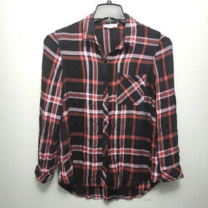 Beach lunch lounge collection women's plaid button-down shirt size M bla…